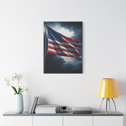 American Flag Against Stormy Skies Wall Art & Canvas Prints