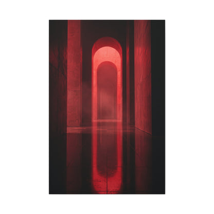 Minimal Crimson Architectural Corridor Wall Art & Canvas Print