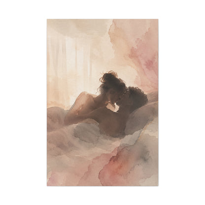 Blush Watercolor Lovers Close Embrace Wall Art & Canvas Print