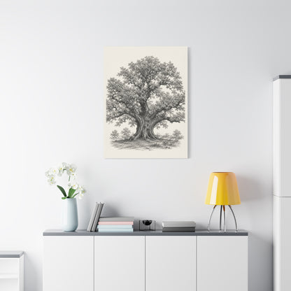 Detailed Engraved Oak Study Trees Wall Art & Canvas Print