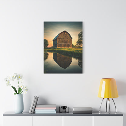 Reflected Barn in Tranquil Waters Wall Art & Canvas Prints