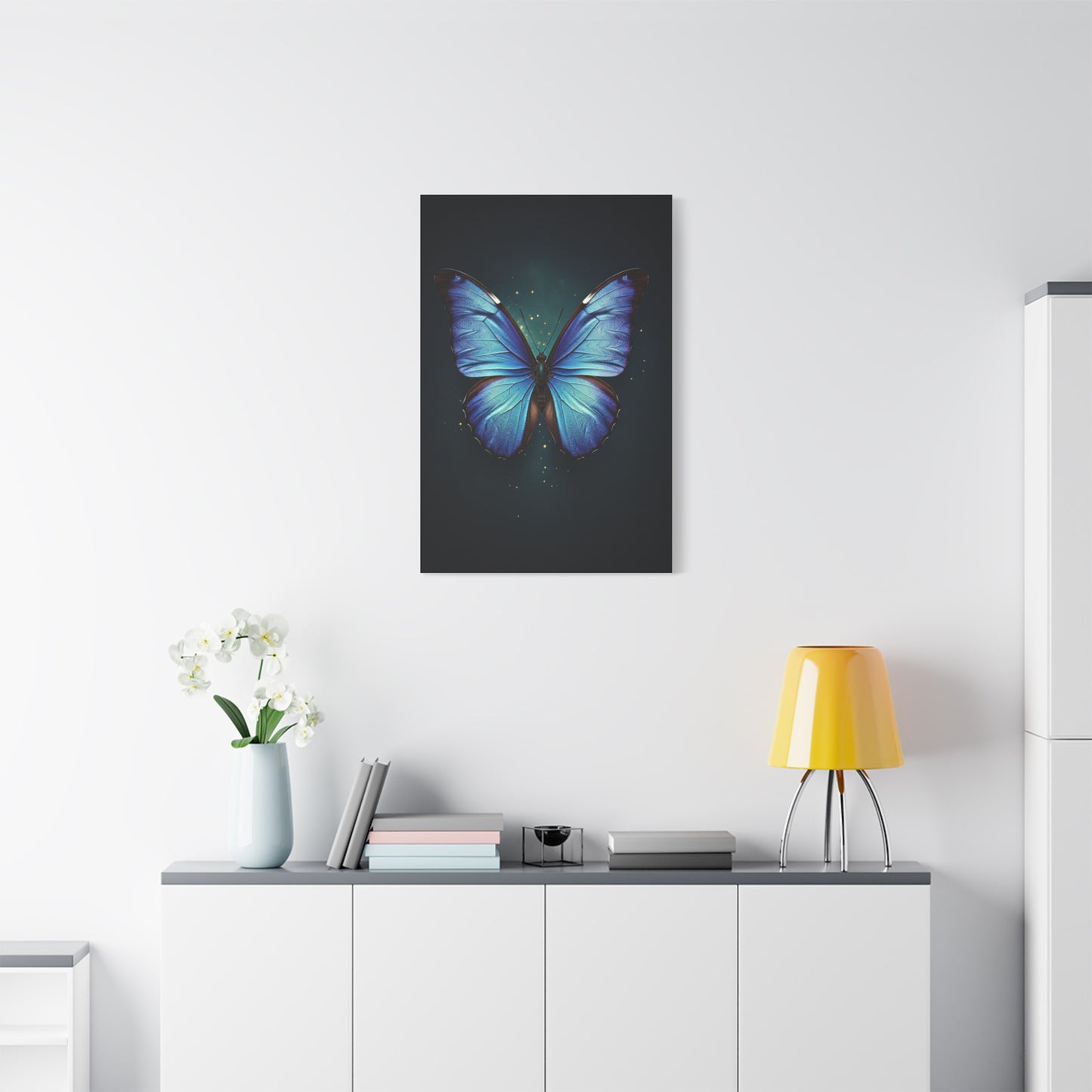 Luminous Sapphire Butterfly Portrait Wall Art & Canvas Prints