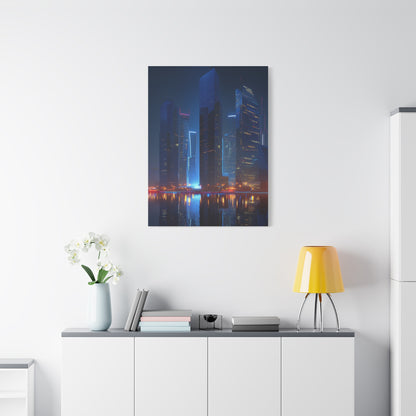Futuristic Neon City Skyline Night Wall Art & Canvas Print