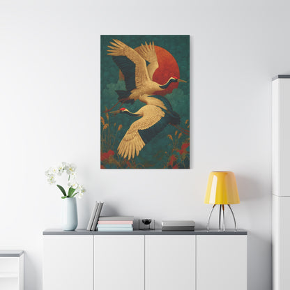 Golden Crane Celestial Flight Wall Art & Canvas Print