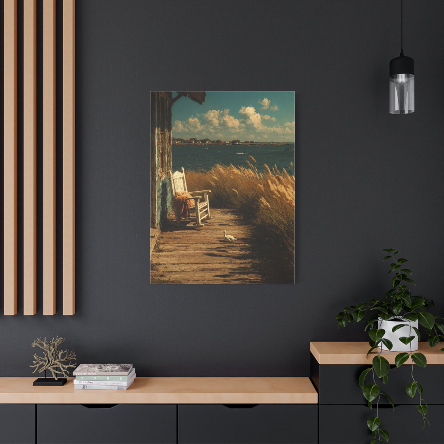 Farmhouse Lakeside Porch Scene Wall Art & Canvas Print
