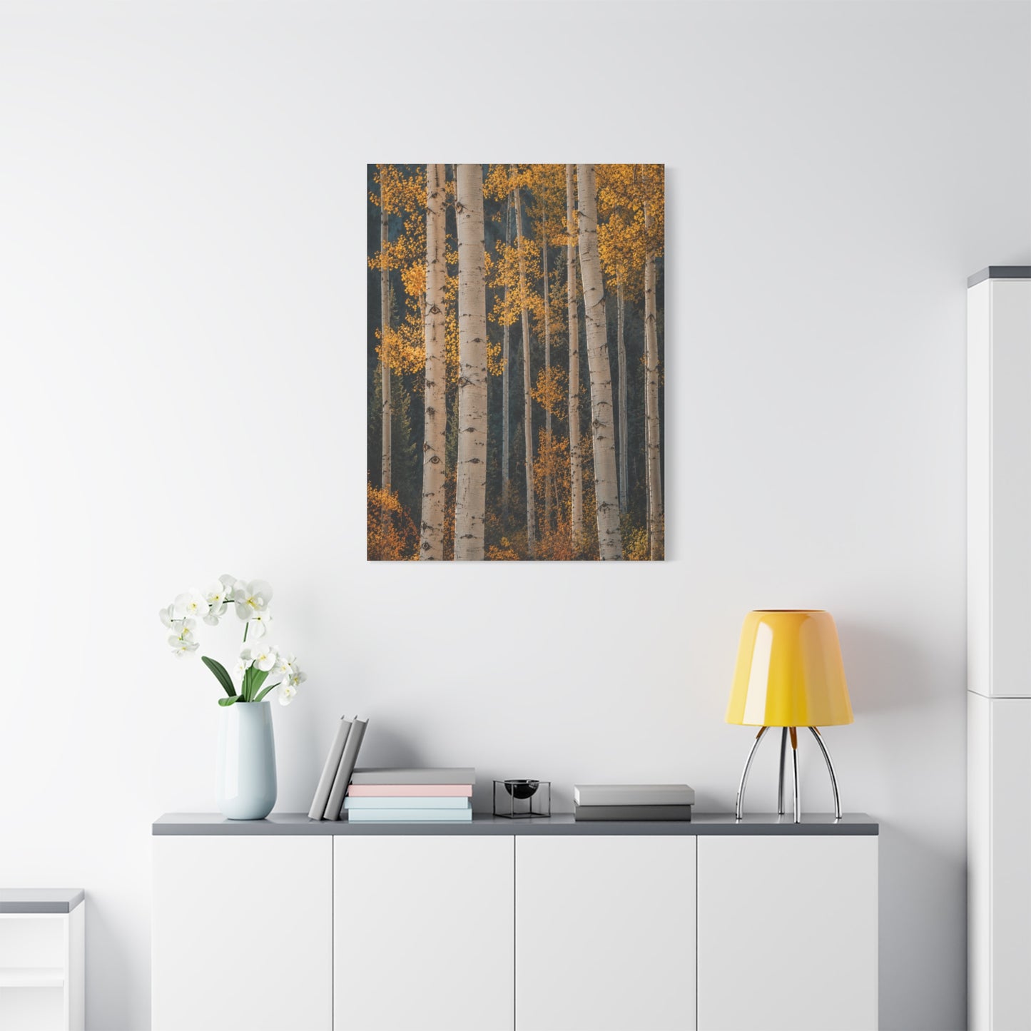Golden Aspen Forest Autumn Vertical Trees Wall Art & Canvas Print