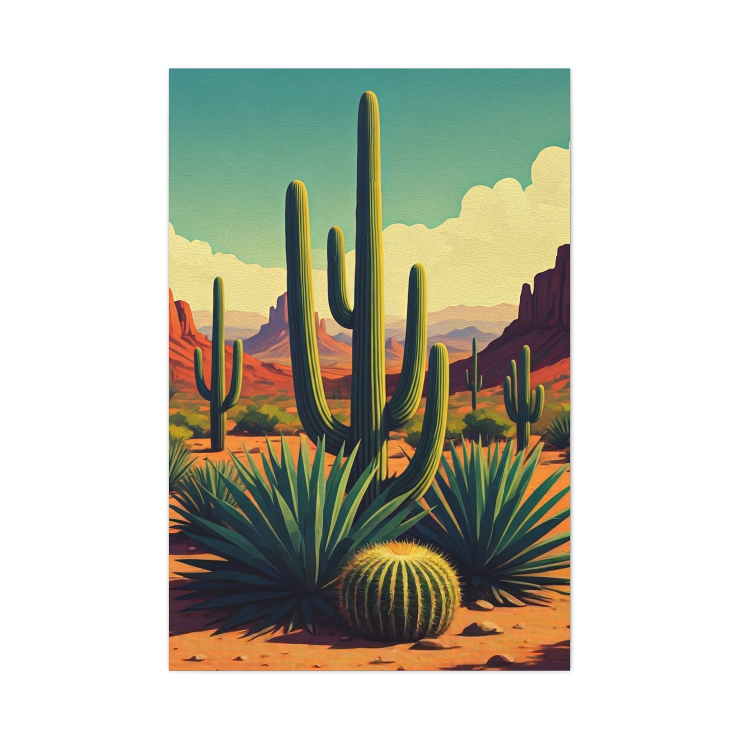 Sunlit Saguaro Desert Illustration Wall Art & Canvas Prints