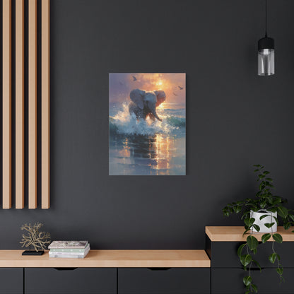 Baby Elephant Ocean Splash Wall Art & Canvas Print