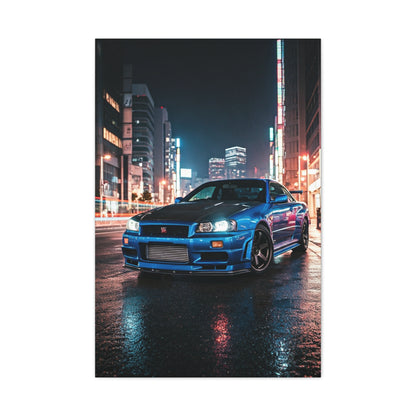 Nissan Skyline GT-R R34 City Rain Reflections Wall Art & Canvas Prints