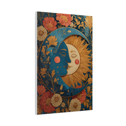 Celestial Sun and Moon Folk Wall Art & Canvas Print