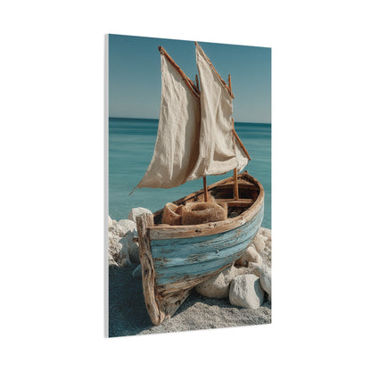 Driftwood Sailboat Coastal Sculpture Wall Art & Canvas Print