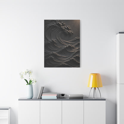 Matte Black Sculptural Ocean Motion Wall Art & Canvas Print