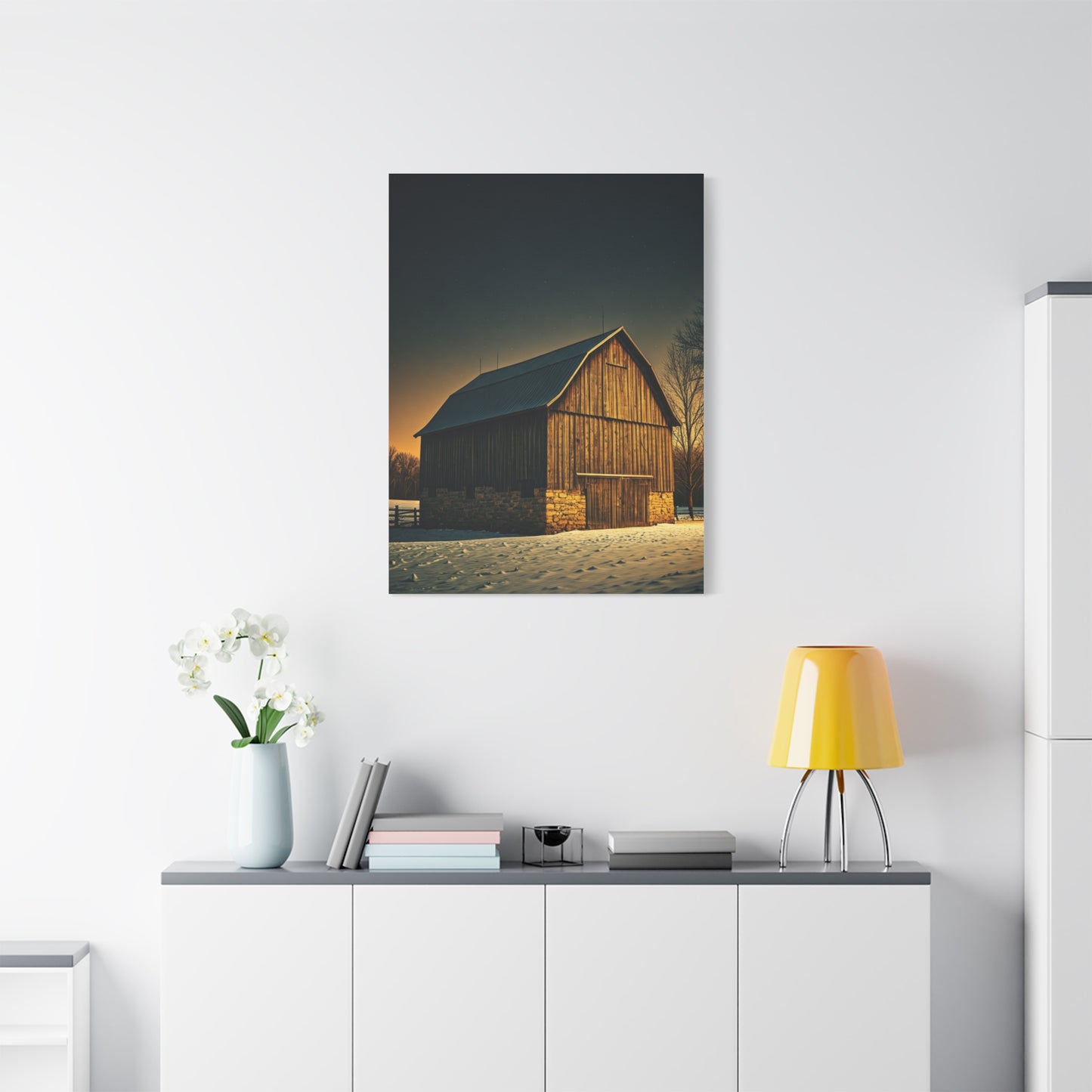 Winter Twilight Barn Landscape Wall Art & Canvas Prints