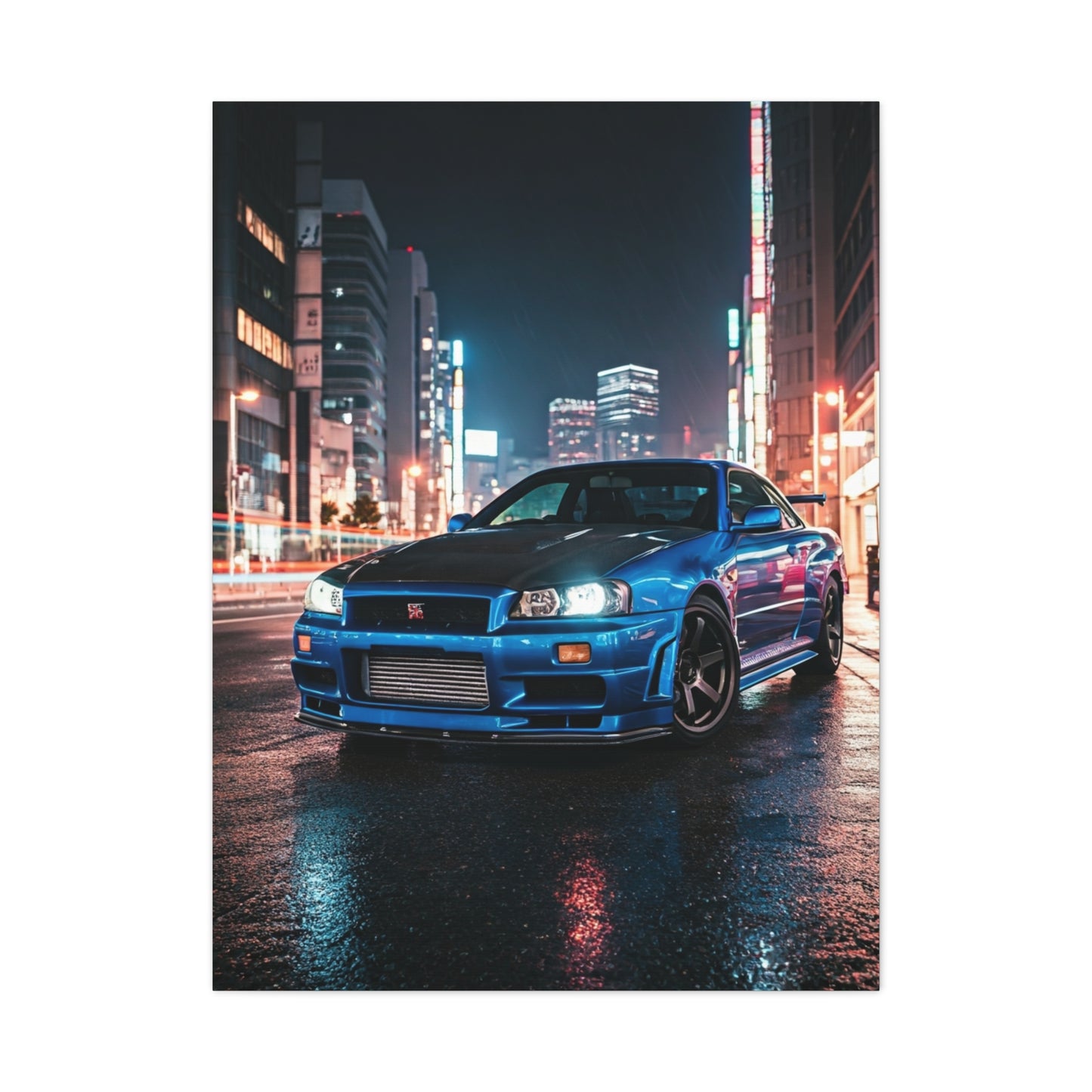 Nissan Skyline GT-R R34 City Rain Reflections Wall Art & Canvas Prints