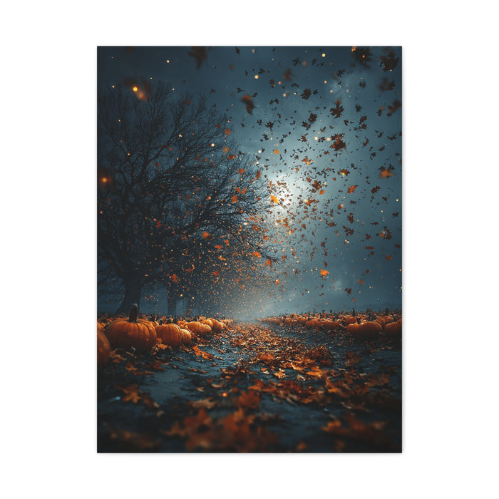 Autumn Leaf Storm Pumpkin Field Wall Art & Canvas Print
