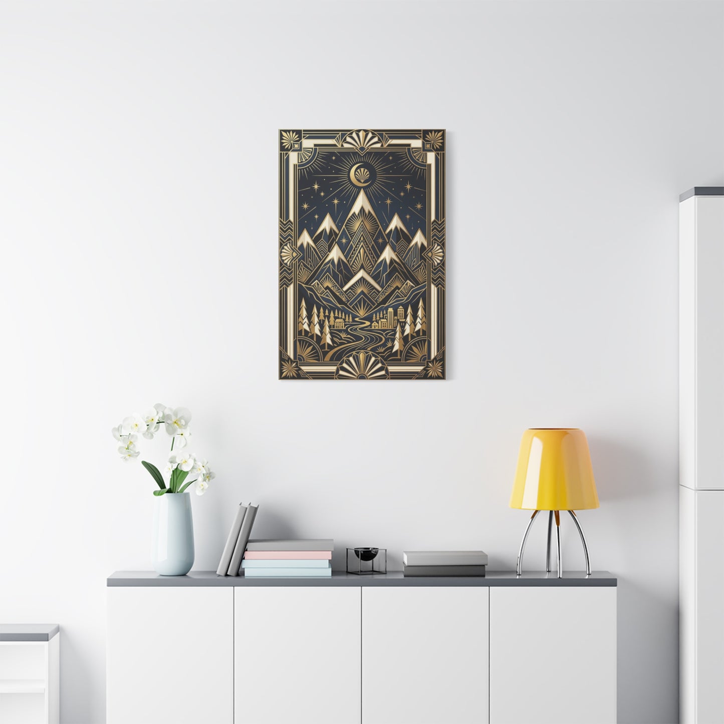 Art Deco Golden Alpine Skyline Wall Art & Canvas Print