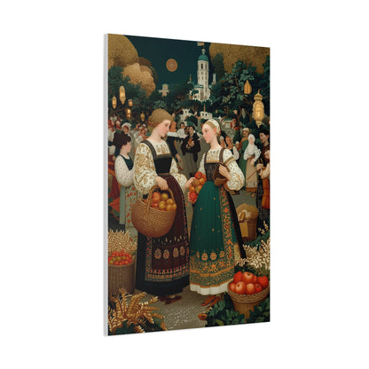 Village Harvest Festival Folk Scene Wall Art & Canvas Print