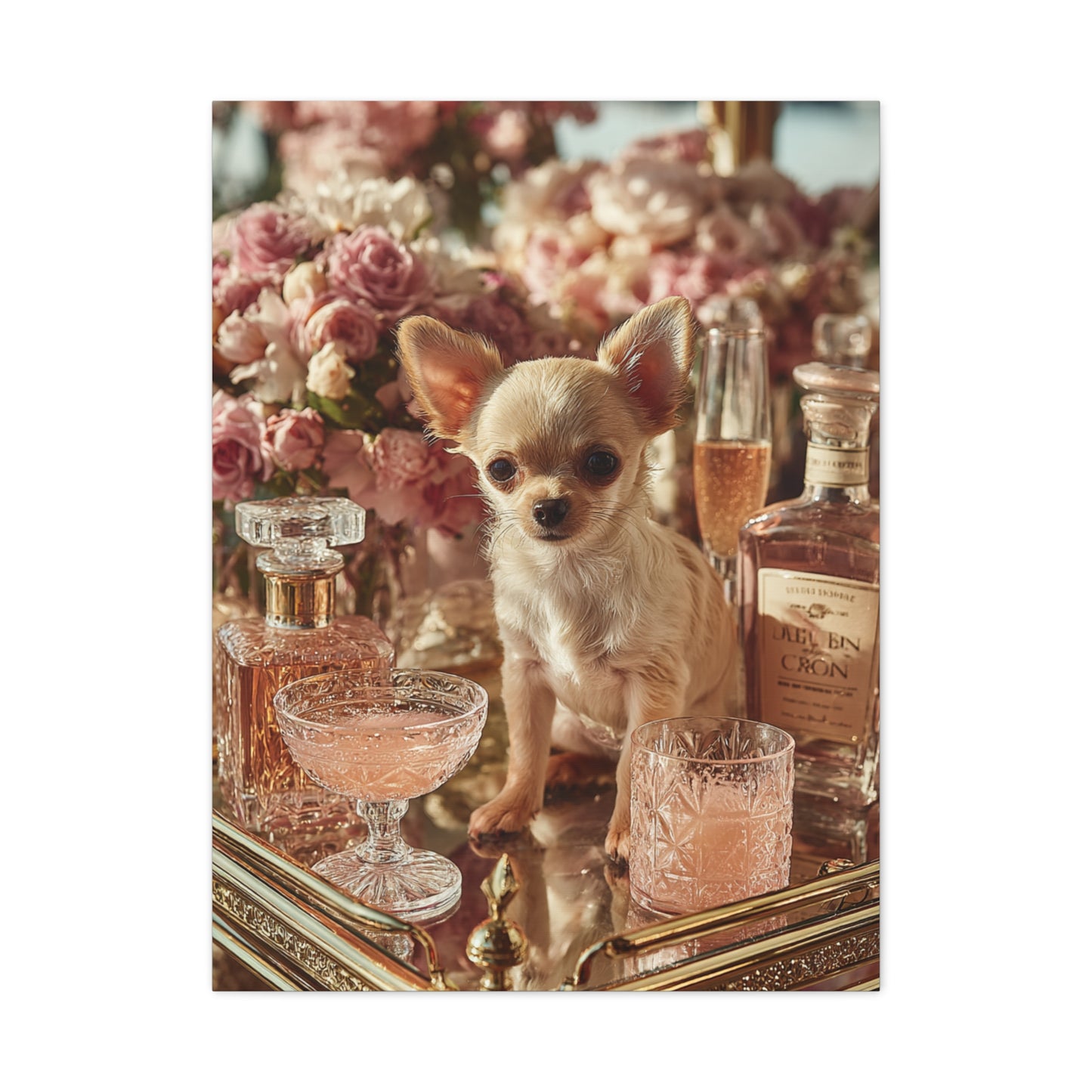 Chihuahua Champagne Bar Cart Wall Art & Canvas Print
