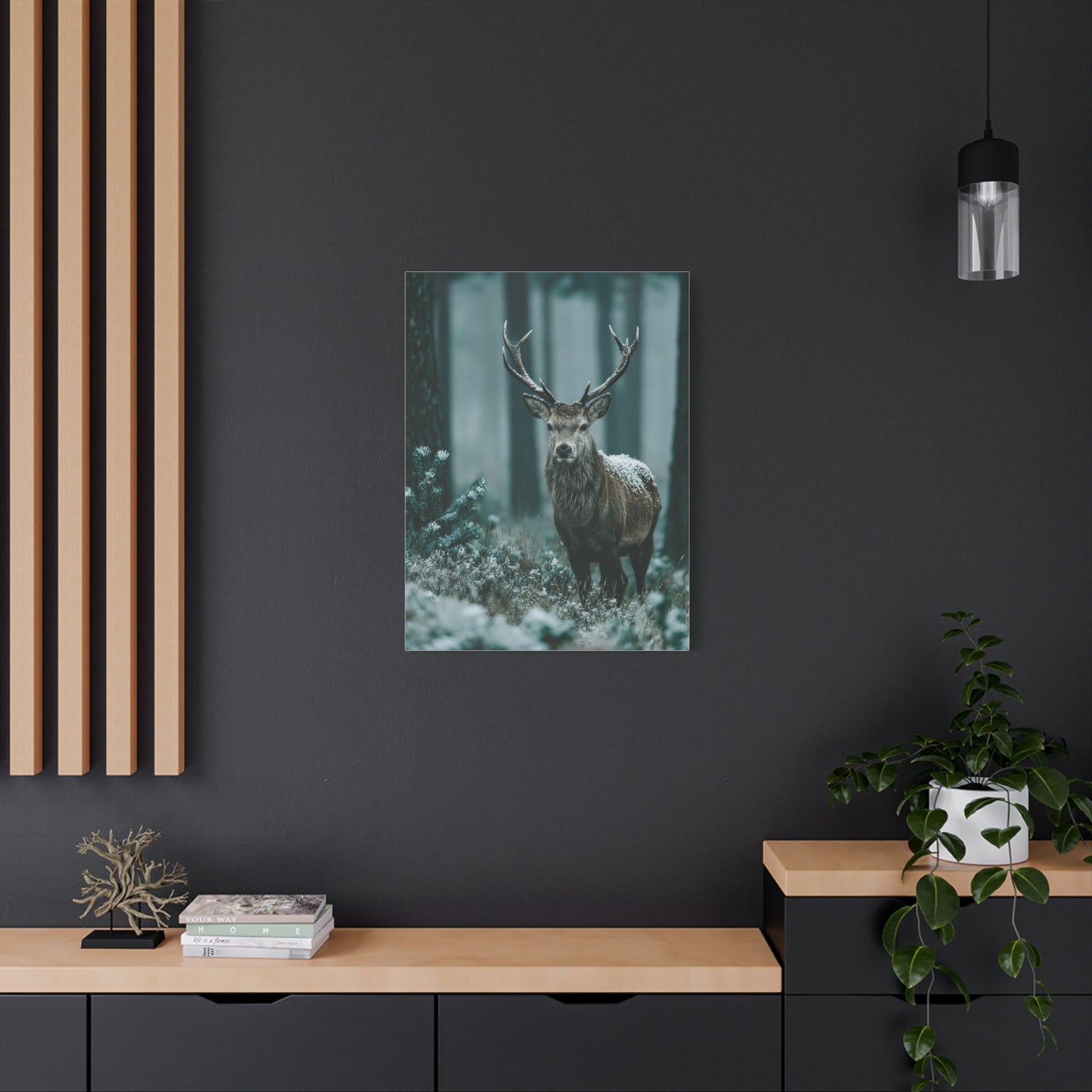 Winter Pine Stag Portrait Wall Art & Canvas Print