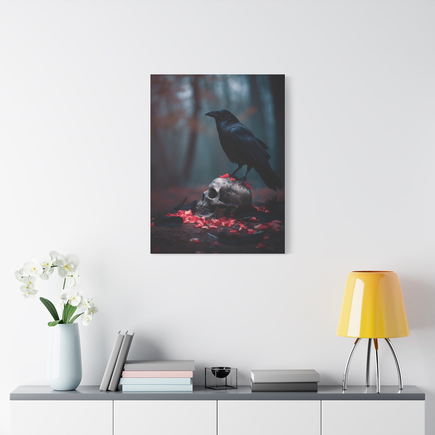 Crow on Weathered Skull Wall Art & Canvas Print
