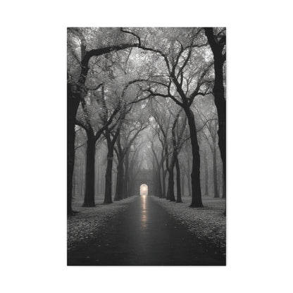 Misty Tree Avenue Monochrome Wall Art & Canvas Print
