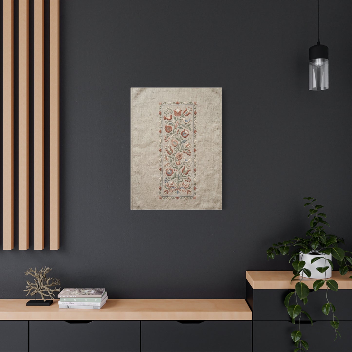 Rustic Folk Botanical Embroidery Strip Wall Art & Canvas Print
