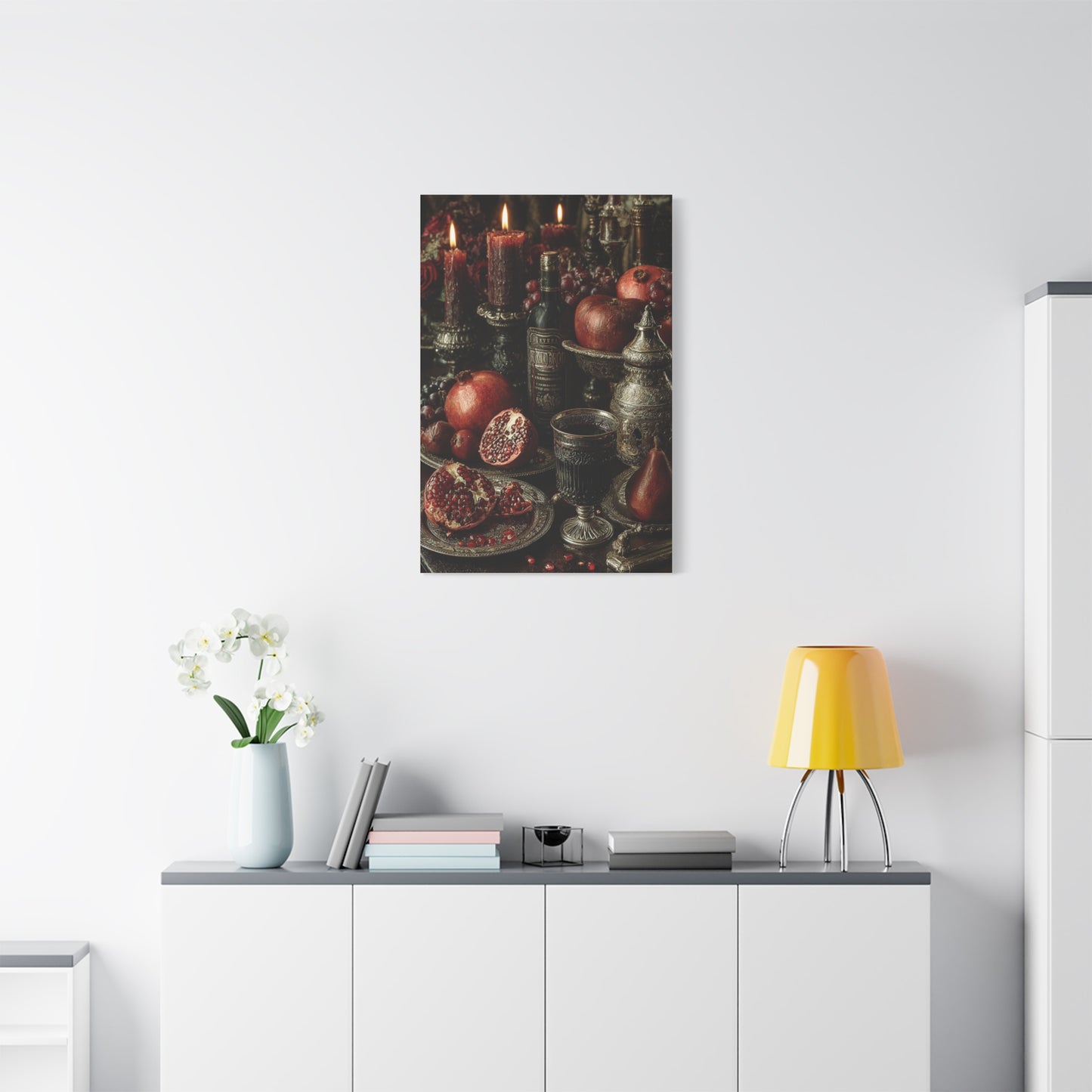 Pomegranate and Candlelight Renaissance Still Life Wall Art & Canvas Print