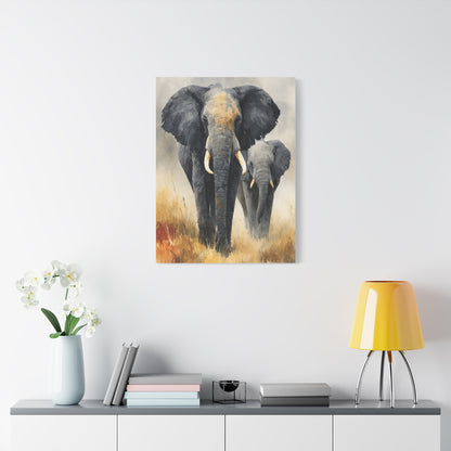 Mother and Calf Elephant Watercolor Wall Art & Canvas Print