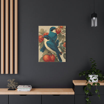 Blue Folk Birds Pomegranate Wall Art & Canvas Print