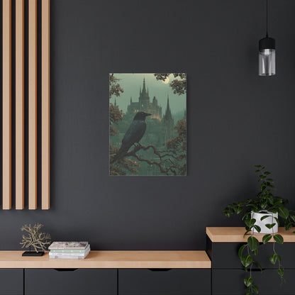 Raven Before Gothic Castle Wall Art & Canvas Print