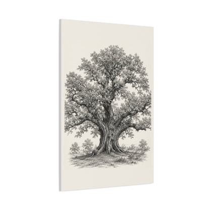 Detailed Engraved Oak Study Trees Wall Art & Canvas Print