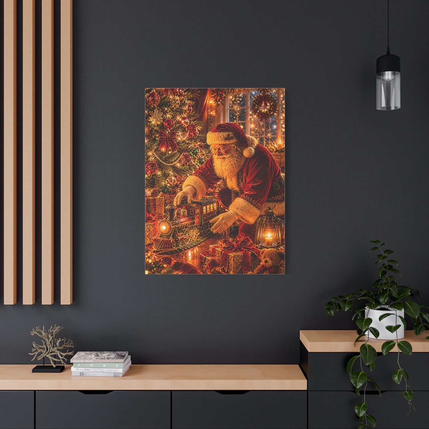 Santa Decorating the Christmas Train Wall Art & Canvas Print