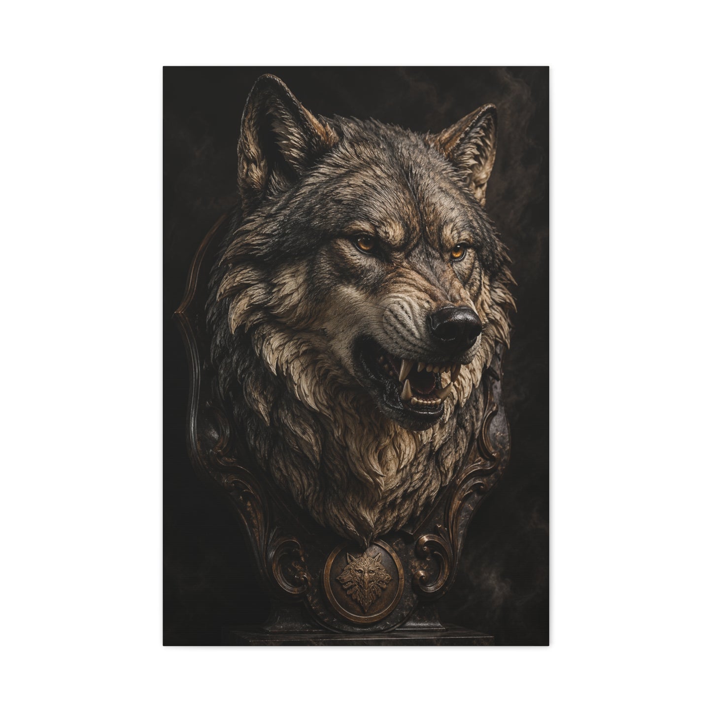 Baroque Gothic Wolf Head Sculpture Portrait Wall Art & Canvas Print