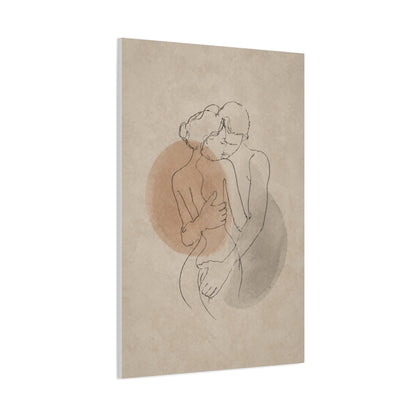 Minimal Line Couple Embrace Wall Art & Canvas Print