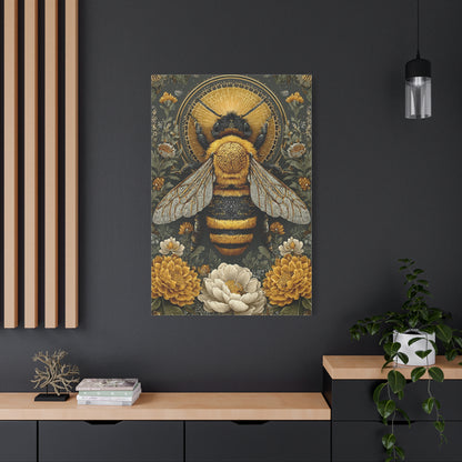Honey Bee Botanical Folk Mandala Wall Art & Canvas Print