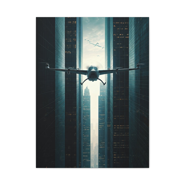 Electric Aircraft Between Skyscrapers Wall Art & Canvas Prints