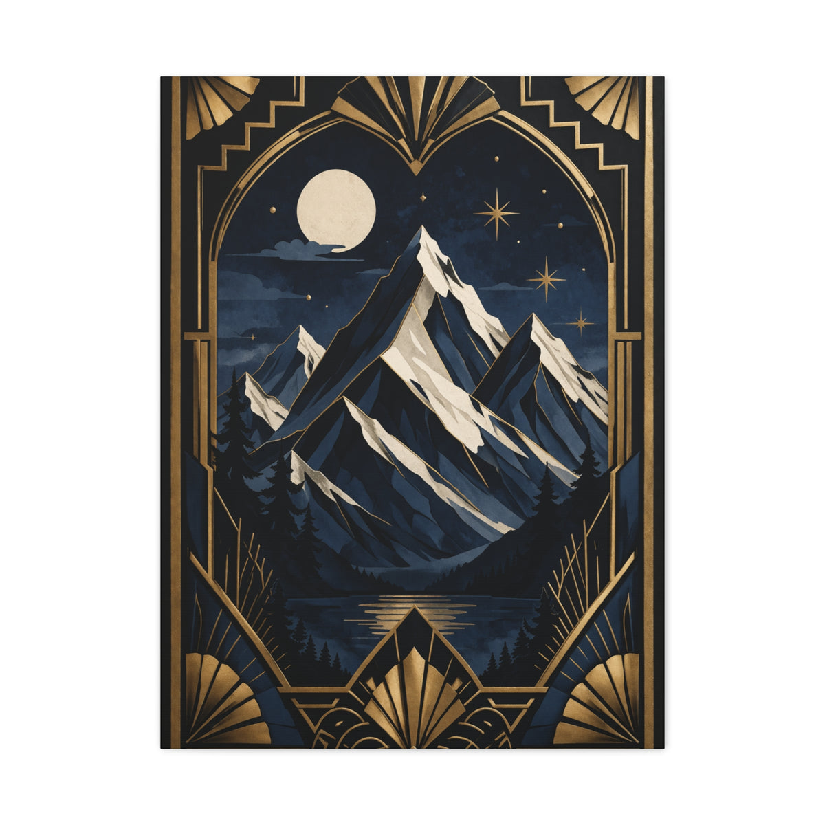 Art Deco Alpine Night Skyline Wall Art & Canvas Print