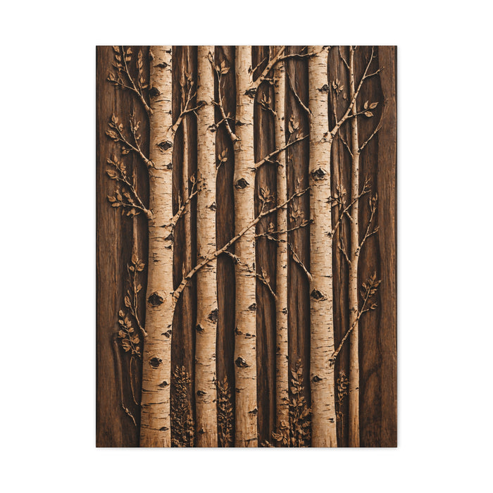 Carved Birch Wood Panel Relief Trees Wall Art & Canvas Print