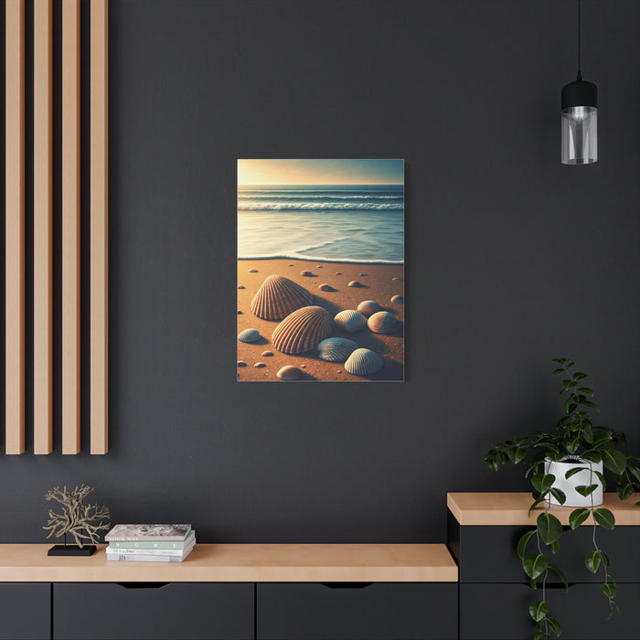Seashell Collection on Warm Coastal Sand Wall Art & Canvas Prints