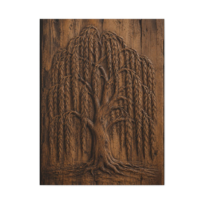 Carved Willow Tree Wooden Relief Trees Wall Art & Canvas Print