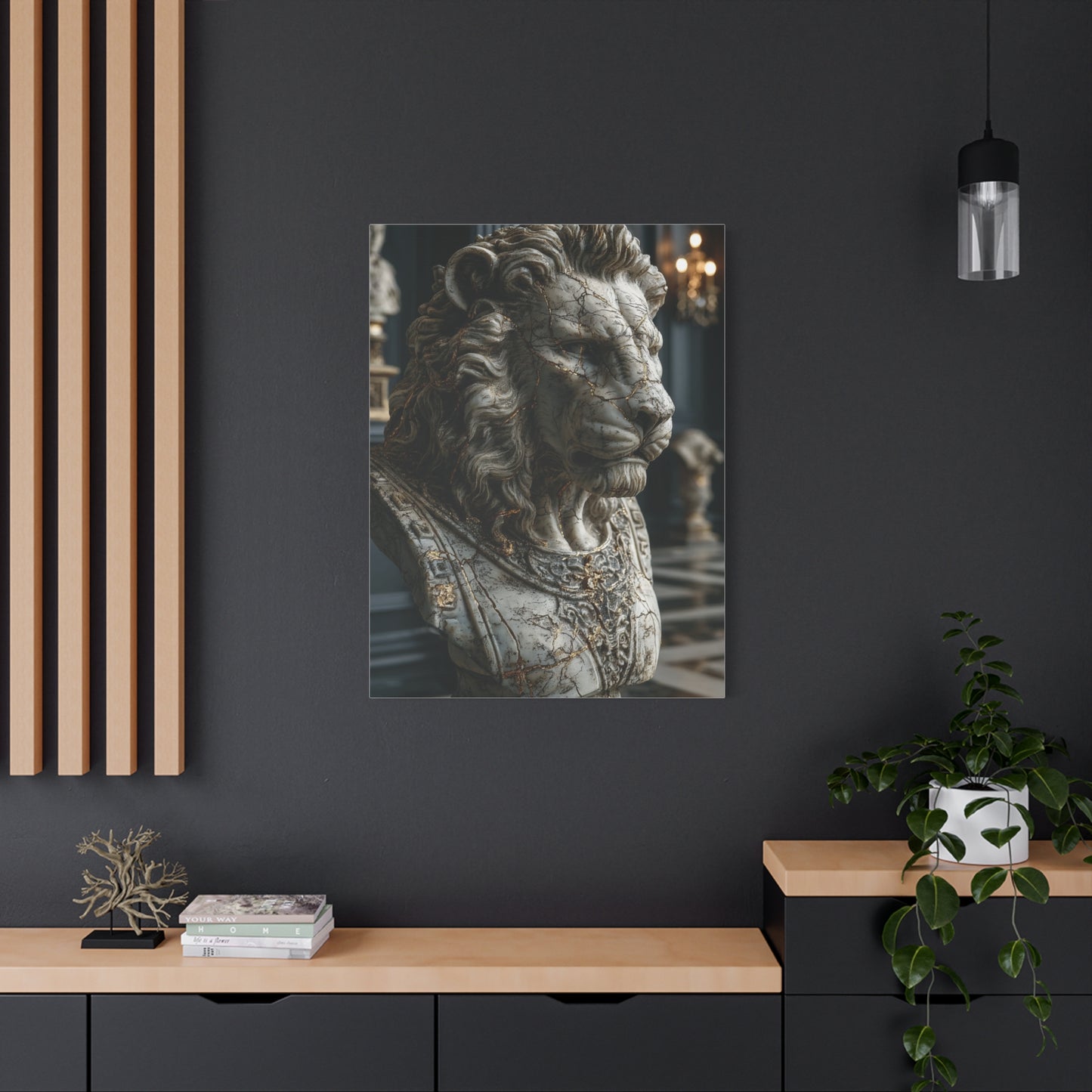 Marble Lion Bust Royal Sculpture Wall Art & Canvas Print
