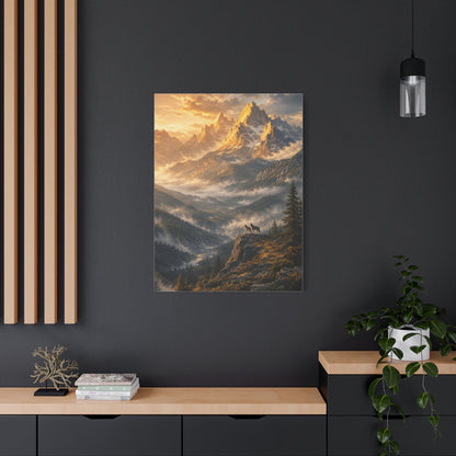 Golden Mountain Valley Wolf Pair Landscape Wall Art & Canvas Print