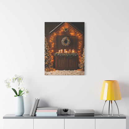 Festive Christmas Entrance With Wreath and Candlelight Wall Art & Canvas Print