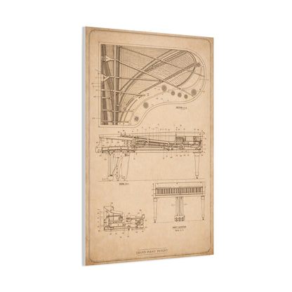 Grand Piano Blueprint Study Wall Art & Canvas Print