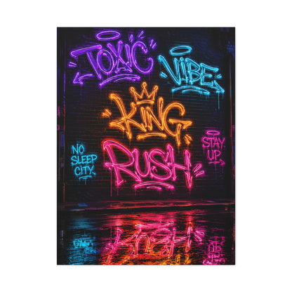 Neon Typography Hustle Street Wall Art & Canvas Print