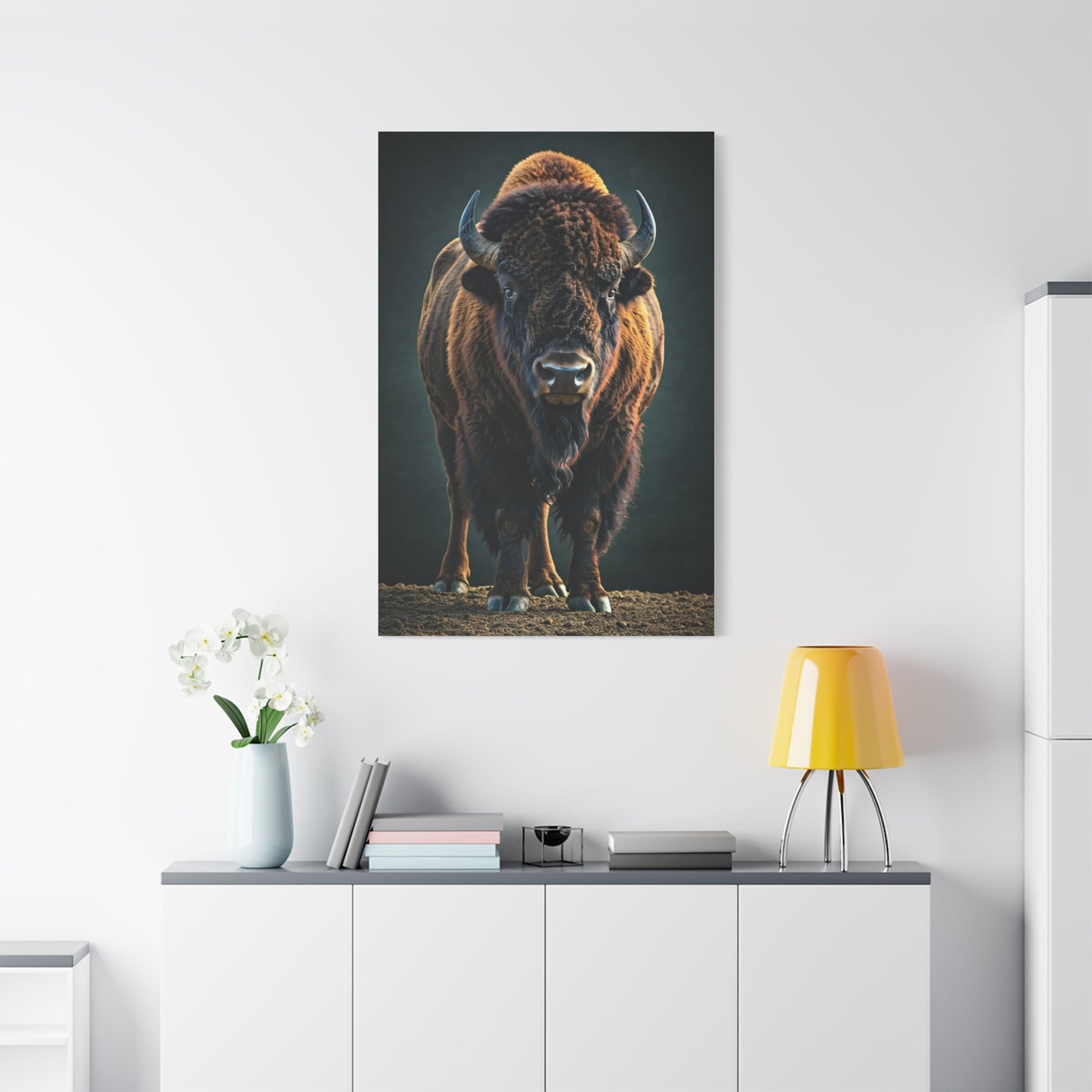 American Bison Emerging from Dust Prairie Wall Art & Canvas Print