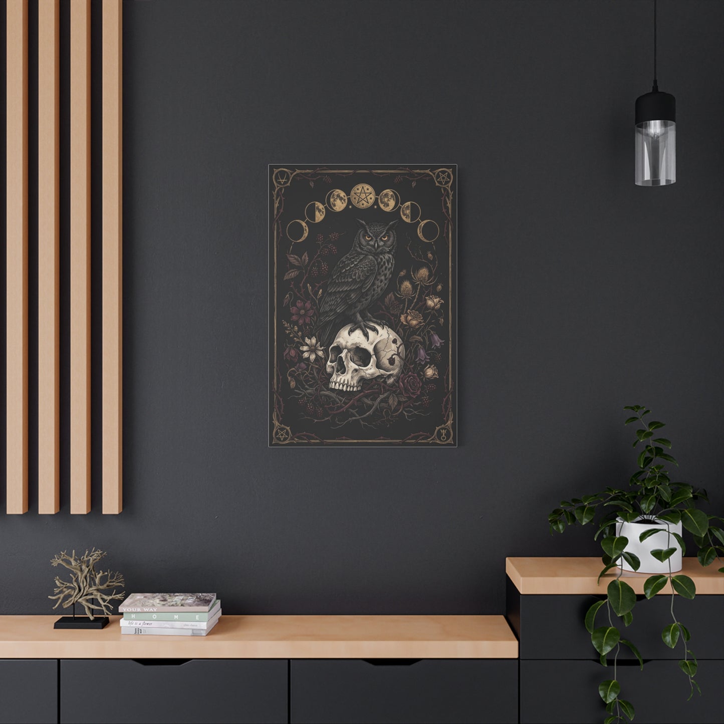 Gothic Occult Owl Skull Composition Wall Art & Canvas Print