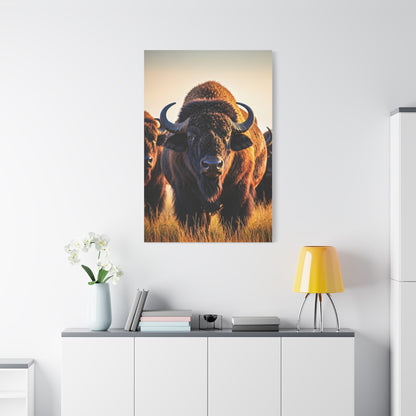 Bison Herd Leader in Golden Field Wall Art & Canvas Print