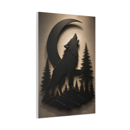 Matte Black Howling Wolf Moon Silhouette Wall Art & Canvas Print