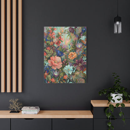 Enchanted Floral Garden & Fireflies Wall Art & Canvas Print